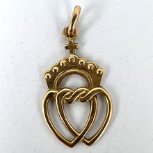 Load image into Gallery viewer, French Intertwined Crowned Sacred Hearts 18K Yellow Gold Charm Pendant
