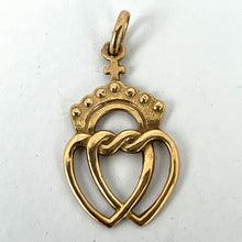 Load image into Gallery viewer, French Intertwined Crowned Sacred Hearts 18K Yellow Gold Charm Pendant