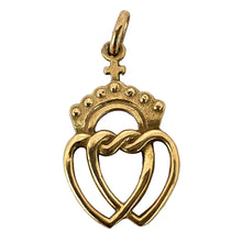 Load image into Gallery viewer, French Intertwined Crowned Sacred Hearts 18K Yellow Gold Charm Pendant