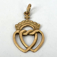 Load image into Gallery viewer, French Intertwined Crowned Sacred Hearts 18K Yellow Gold Charm Pendant