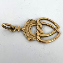 Load image into Gallery viewer, French Intertwined Crowned Sacred Hearts 18K Yellow Gold Charm Pendant