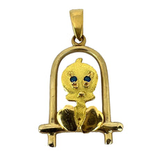 Load image into Gallery viewer, Bird on Perch Cartoon Character 18K Yellow Gold Charm Pendant
