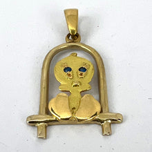 Load image into Gallery viewer, Bird on Perch Cartoon Character 18K Yellow Gold Charm Pendant