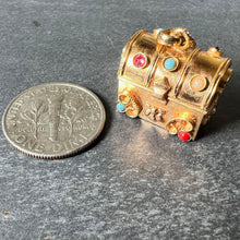 Load image into Gallery viewer, French Mechanical Treasure Chest 18K Yellow Gold Gem Set Charm Pendant