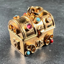 Load image into Gallery viewer, French Mechanical Treasure Chest 18K Yellow Gold Gem Set Charm Pendant