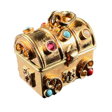 Load image into Gallery viewer, French Mechanical Treasure Chest 18K Yellow Gold Gem Set Charm Pendant