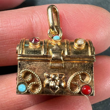 Load image into Gallery viewer, French Mechanical Treasure Chest 18K Yellow Gold Gem Set Charm Pendant