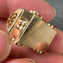 Load image into Gallery viewer, French Mechanical Treasure Chest 18K Yellow Gold Gem Set Charm Pendant