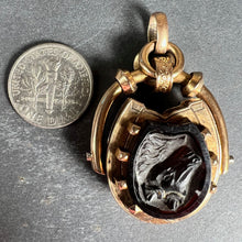 Load image into Gallery viewer, Horseshoe Onyx Horse Cameo 18K Rose Gold Pendant Locket