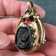 Load image into Gallery viewer, Horseshoe Onyx Horse Cameo 18K Rose Gold Pendant Locket