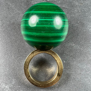 Malachite Sphere 18 Karat Yellow Gold Ring Pendant