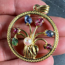 Load image into Gallery viewer, Double Sided Flower Vase 18K Yellow Gold Carved Sapphire Ruby Emerald Pendant