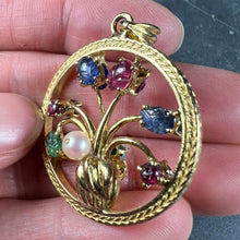 Load image into Gallery viewer, Double Sided Flower Vase 18K Yellow Gold Carved Sapphire Ruby Emerald Pendant