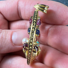 Load image into Gallery viewer, Double Sided Flower Vase 18K Yellow Gold Carved Sapphire Ruby Emerald Pendant