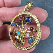 Load image into Gallery viewer, Double Sided Flower Vase 18K Yellow Gold Carved Sapphire Ruby Emerald Pendant