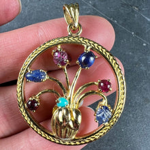 Load image into Gallery viewer, Double Sided Flower Vase 18K Yellow Gold Carved Sapphire Ruby Emerald Pendant
