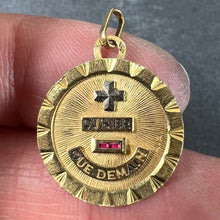 Load image into Gallery viewer, French Augis Plus Qu’Hier 18K Yellow White Gold Enamel Ruby Love Pendant