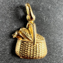 Load image into Gallery viewer, French 18K Yellow Gold Bird in Picnic Basket Charm Pendant