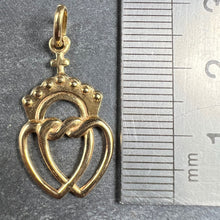 Load image into Gallery viewer, French Intertwined Crowned Sacred Hearts 18K Yellow Gold Charm Pendant