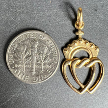 Load image into Gallery viewer, French Intertwined Crowned Sacred Hearts 18K Yellow Gold Charm Pendant
