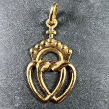 Load image into Gallery viewer, French Intertwined Crowned Sacred Hearts 18K Yellow Gold Charm Pendant