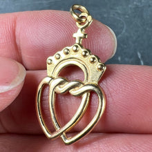 Load image into Gallery viewer, French Intertwined Crowned Sacred Hearts 18K Yellow Gold Charm Pendant