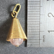 Load image into Gallery viewer, 18 Karat Yellow Gold Ridged Bell with Rose Quartz Bead Charm Pendant