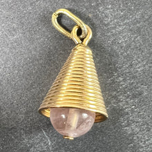 Load image into Gallery viewer, 18 Karat Yellow Gold Ridged Bell with Rose Quartz Bead Charm Pendant