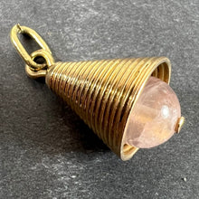 Load image into Gallery viewer, 18 Karat Yellow Gold Ridged Bell with Rose Quartz Bead Charm Pendant