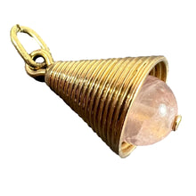 Load image into Gallery viewer, 18 Karat Yellow Gold Ridged Bell with Rose Quartz Bead Charm Pendant