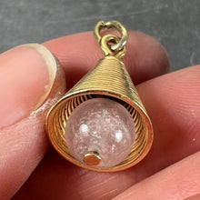 Load image into Gallery viewer, 18 Karat Yellow Gold Ridged Bell with Rose Quartz Bead Charm Pendant