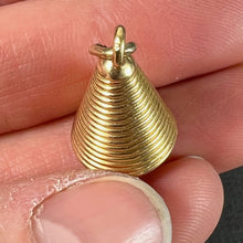 Load image into Gallery viewer, 18 Karat Yellow Gold Ridged Bell with Rose Quartz Bead Charm Pendant