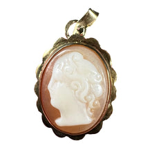 Load image into Gallery viewer, 9K Yellow Gold Diamond Helmet Shell Cameo Charm Pendant