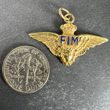 Load image into Gallery viewer, Vintage Italian Chiappe Air Force FIM Wings Crown 18K Yellow Gold Enamel Charm Pendant