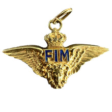 Load image into Gallery viewer, Vintage Italian Chiappe Air Force FIM Wings Crown 18K Yellow Gold Enamel Charm Pendant