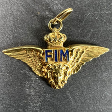 Load image into Gallery viewer, Vintage Italian Chiappe Air Force FIM Wings Crown 18K Yellow Gold Enamel Charm Pendant