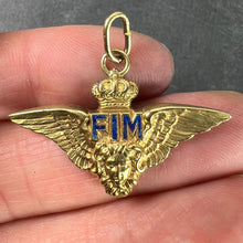 Load image into Gallery viewer, Vintage Italian Chiappe Air Force FIM Wings Crown 18K Yellow Gold Enamel Charm Pendant