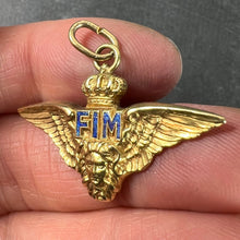 Load image into Gallery viewer, Vintage Italian Chiappe Air Force FIM Wings Crown 18K Yellow Gold Enamel Charm Pendant