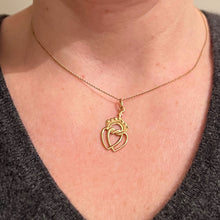 Load image into Gallery viewer, French Intertwined Crowned Sacred Hearts 18K Yellow Gold Charm Pendant