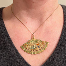 Load image into Gallery viewer, Spanish Fan Bullfight Scene 18K Yellow Gold Enamel Charm Pendant