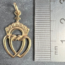 Load image into Gallery viewer, French Intertwined Crowned Sacred Hearts 18K Yellow Gold Charm Pendant