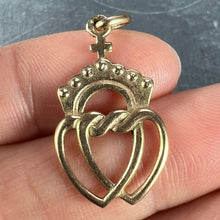 Load image into Gallery viewer, French Intertwined Crowned Sacred Hearts 18K Yellow Gold Charm Pendant