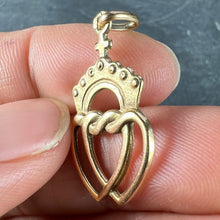 Load image into Gallery viewer, French Intertwined Crowned Sacred Hearts 18K Yellow Gold Charm Pendant