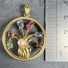 Load image into Gallery viewer, Double Sided Flower Vase 18K Yellow Gold Carved Sapphire Ruby Emerald Pendant