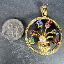 Load image into Gallery viewer, Double Sided Flower Vase 18K Yellow Gold Carved Sapphire Ruby Emerald Pendant