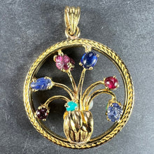 Load image into Gallery viewer, Double Sided Flower Vase 18K Yellow Gold Carved Sapphire Ruby Emerald Pendant