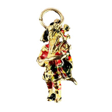 Load image into Gallery viewer, 9K Yellow Gold Enamel Scottish Bagpipe Player Charm Pendant