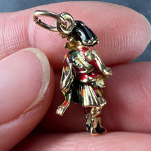 Load image into Gallery viewer, 9K Yellow Gold Enamel Scottish Bagpipe Player Charm Pendant