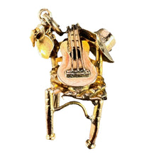 Load image into Gallery viewer, Spanish Guitar Castanets Hat Musicians Chair 18K Yellow Gold Charm Pendant