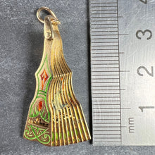 Load image into Gallery viewer, Spanish Fan Bullfight Scene 18K Yellow Gold Enamel Charm Pendant